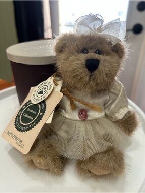 Boyds Bears Brown Plush in Cream Satin and Tulle Dress